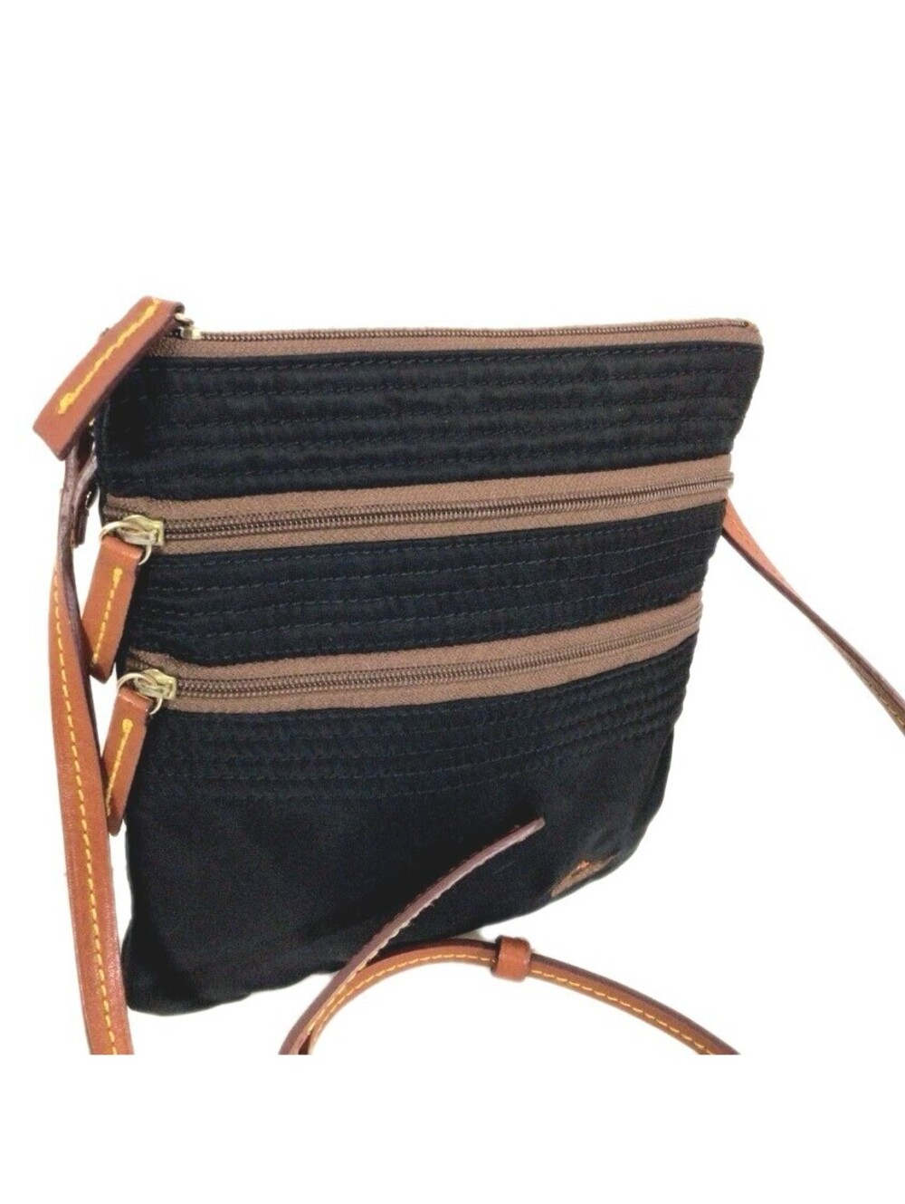 Dooney & Bourke Slim Nylon Crossbody Bag Small Logo Leather Trim North/South EUC